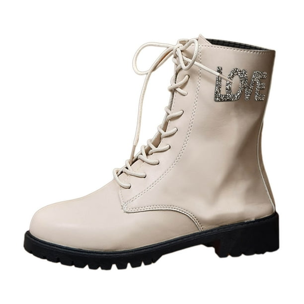 NECHOLOGY Botas Mujer Adulto Femenino Zapatos Botines mujer Cuero De De Imitación Punta Redonda Tacón Y Grueso Color Sólido Cremallera Con Tiras Media Botas De Tamaño Botines Botas (Beige, 9)