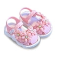 thumbnail image 3 of Shadoumai Baby Girls' Flat Sandals With Adjustable Strap Flower Closed Toe Hollow Lightweight Soft Sandals Summer Beach Shoes (Beige, 4 Infant), 3 of 9