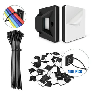 Zip Tie Adhesive-Backed Mounts 100 Pack. Professional-Grade, UV Black Cable  Tie Bases: 1.1 x 1.1. Screw-Hole Anchor Point Provides Optimal Strength