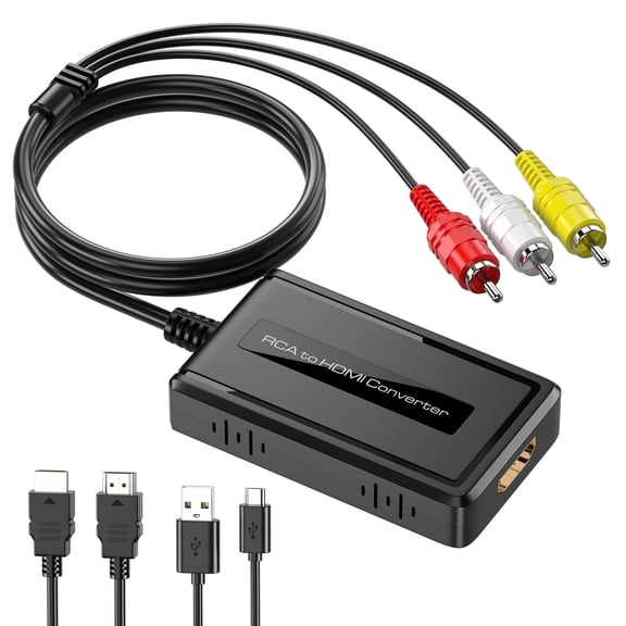 RCA to HDMI Cable Converter, CVBS Composite AV Signal Adapter, RCA In HDMI Out Design Compatible with VHS, DVD, STB Media Devices