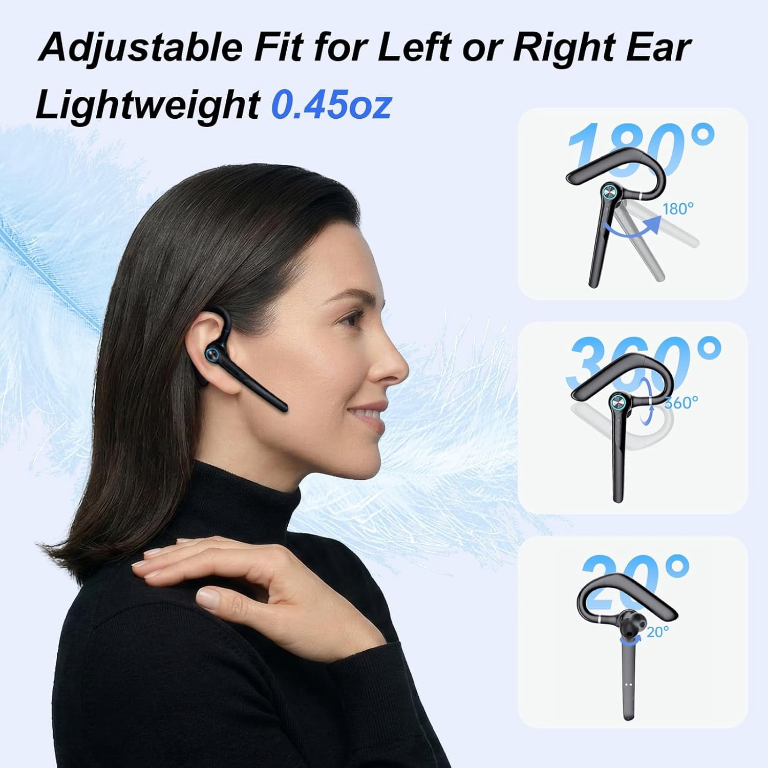 Bluetooth Headset with Microphone, Bluetooth Earpiece for Work, Wireless Headset with Mic, 15H Talk Time, 500mAh Charging Case, Bluetooth 5.3, LED Display for Office, Laptop, Phone, Driving