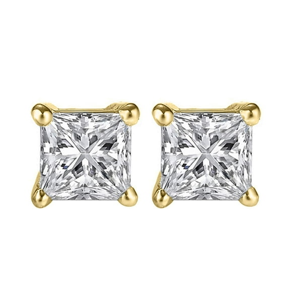 Precious Stars 14K Yellow Gold Cubic Zirconia 6-mm Princess-cut Solitaire Screwback Earring Studs