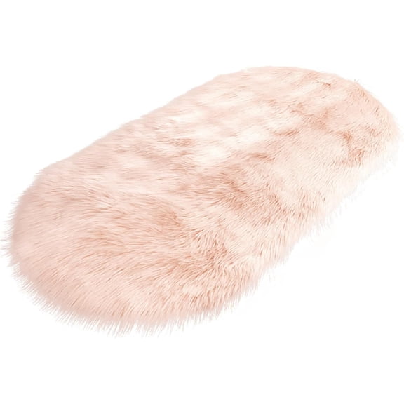 Tesyar 2'×4' Oval Soft Faux Fur Rug, Non-Slip Washable Plush Floor Mat for Bedroom Living Room Bathroom Decor (Pink)