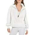 thumbnail image 2 of Charmgo Womens Tops Clearance, Women Half Zip Cropped Sweatshirt Casual Fleece Quarter Zip Up Rib Knit Pullover 2024 Fall Clothes Sweatshirt for Women, Hoodies for Women White, 2 of 8