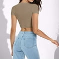 thumbnail image 4 of Htigea Clearance Womens Summer Crop Tops Short Sleeve Round Neck T-Shirts Loose Fit Casual Blouse Today Sales Khaki,M, 4 of 6