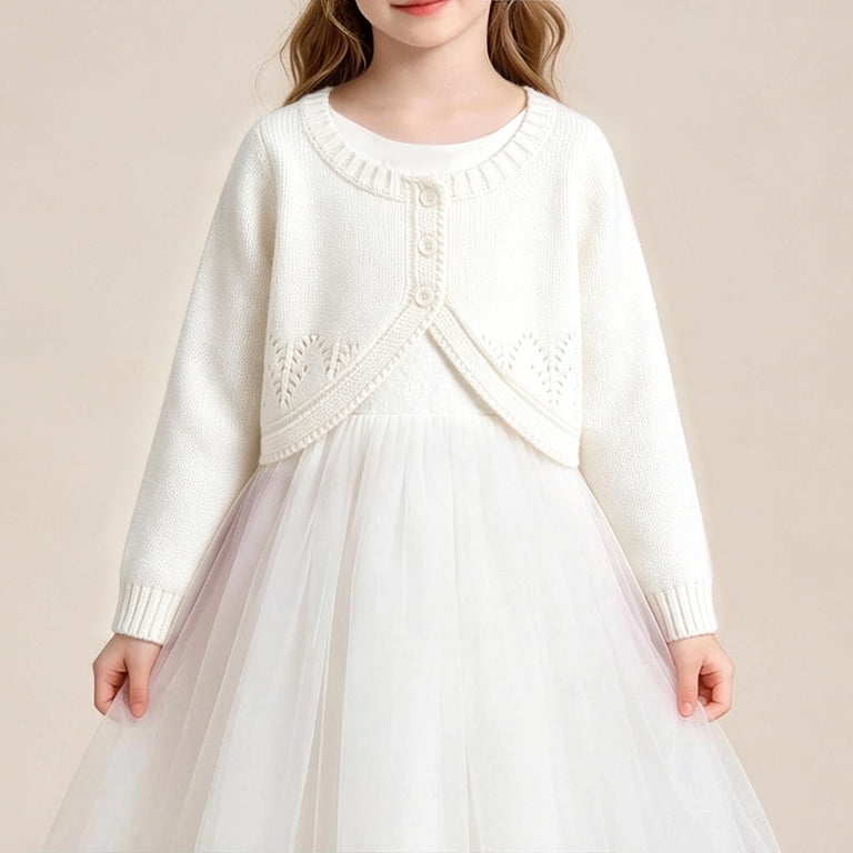 short white cardigan for dress White Cropped Satin Cardigan 1Y-2Y / White