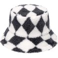 thumbnail image 4 of CoCopeaunts Mens Bucket Hat Europe American Style Winter Warm Geometry Diamond Plaid Fisherman Cap Lamb Wool Basin Cap for Women, 4 of 8