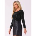 thumbnail image 4 of DARING DIVA Women's Round Neck Long Sleeve Shiny Sparkly Blouse XS Black, 4 of 5