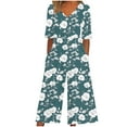 thumbnail image 2 of Royisotas Floral Jumpsuits for Women Short Sleeve V-Neck Wide Leg Rompers for Women with Pockets, 2 of 5