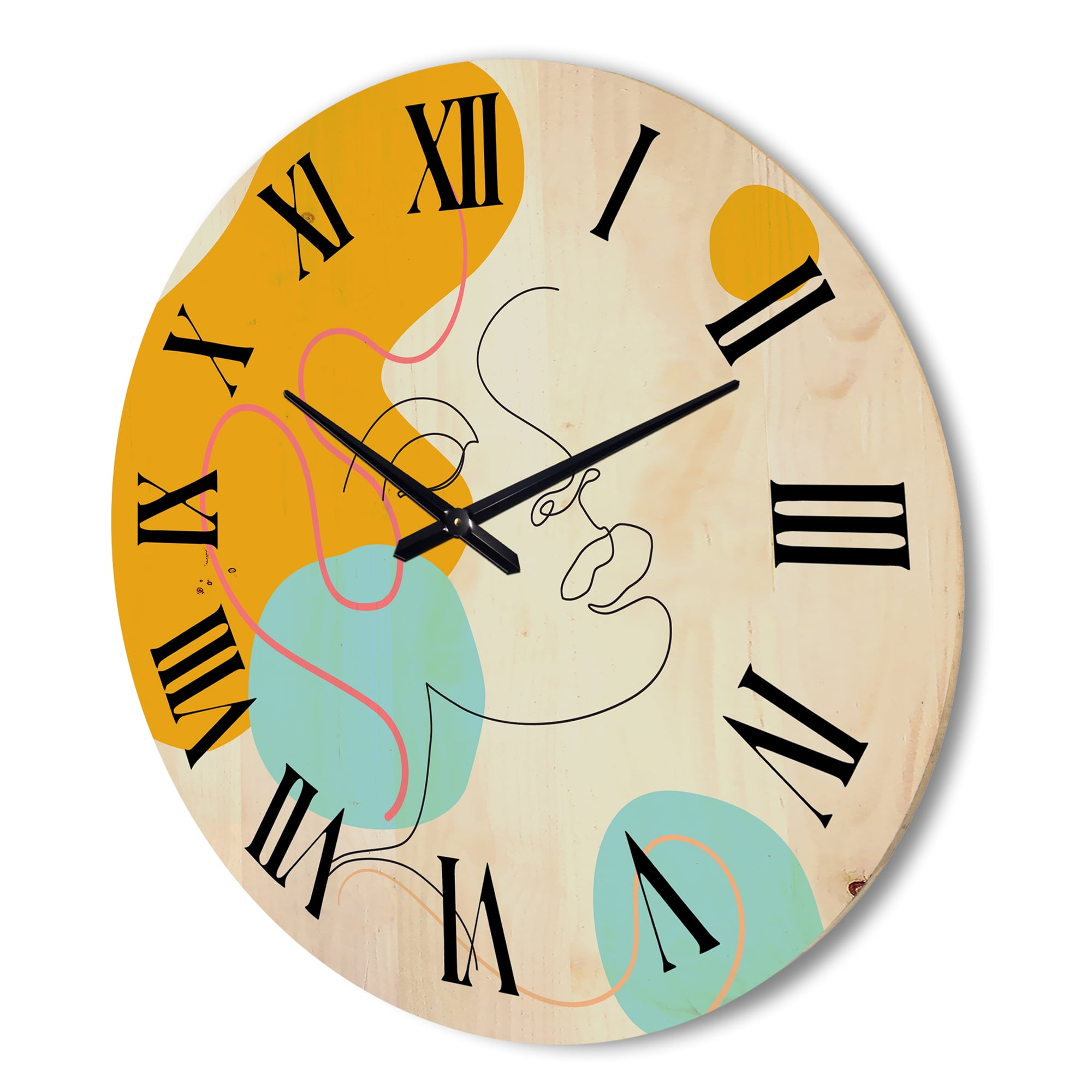 Designart 'Minimal Portrait of Female Face Drawn With One Line I' Modern Wood Wall Clock