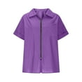 thumbnail image 4 of Cotton Linen Shirts Womens Zip Up Lapel Collar Tops Short Sleeve Summer Dressy Casual Blouses with Chest Pocket (XL, Purple), 4 of 6