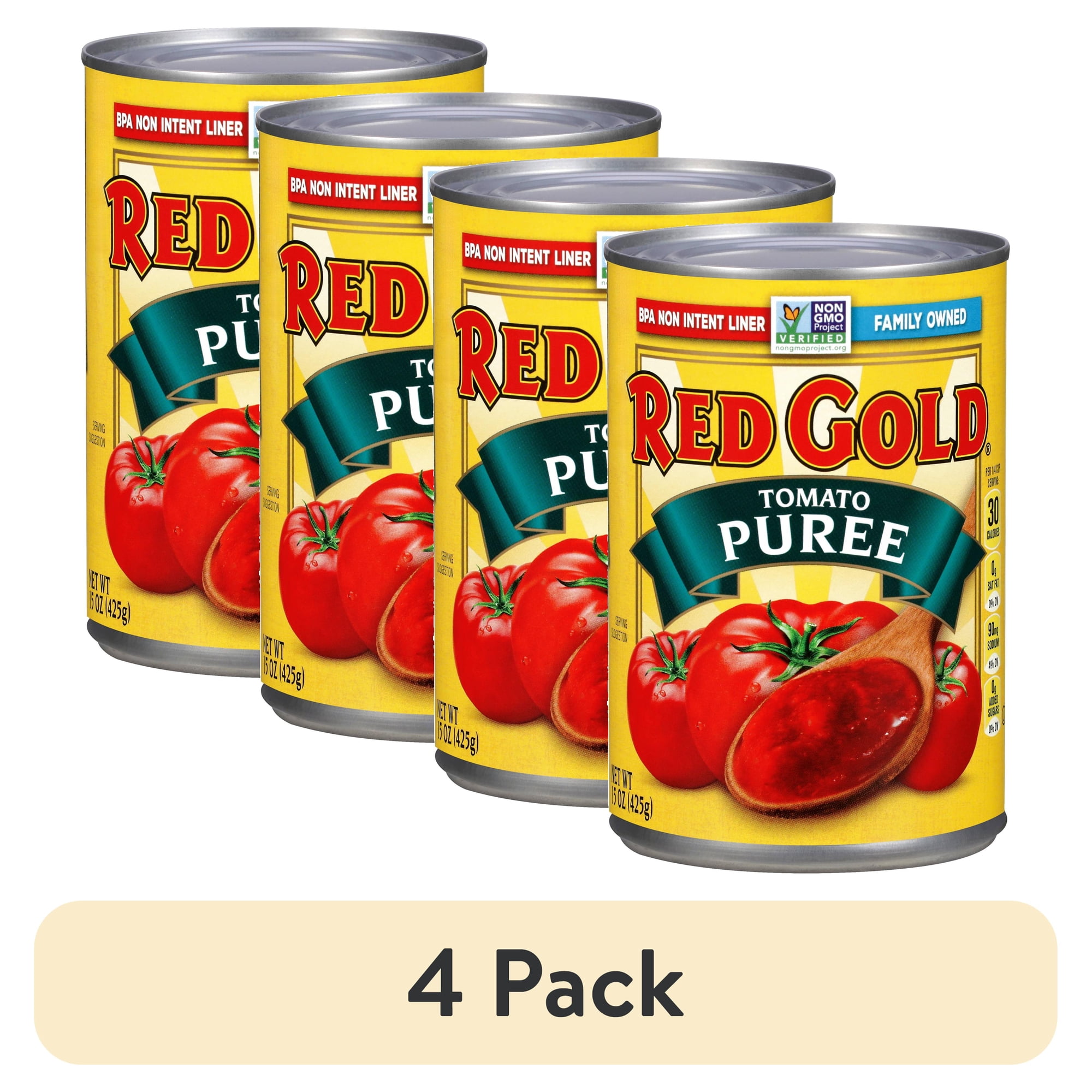 (4 pack) Red Gold Tomato Puree, 15 oz Can