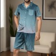 thumbnail image 5 of Hvyesh Men Silk Pajamas Set Sleepwear Sleep Shirt and Shorts Pajama Set Lightweight Soft Mens Pjs Lounge Set, 5 of 5