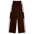 thumbnail image 2 of Teen Girls Cargo Pants Baggy Straight Wide Leg Track Sweatpants Striped Joggers with Pockets Athletic Streetwear Brown 5-6 Years, 2 of 6