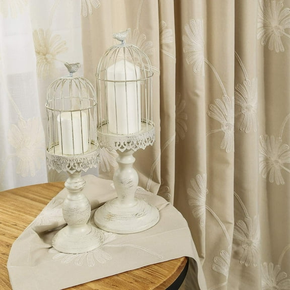 VOGOL Floral Pattern Embroidered Elegant Grommet Curtains, 70% Blackout Polyester Drapes for Bedroom, Window Treatment Panels, Beige, 52"x96"