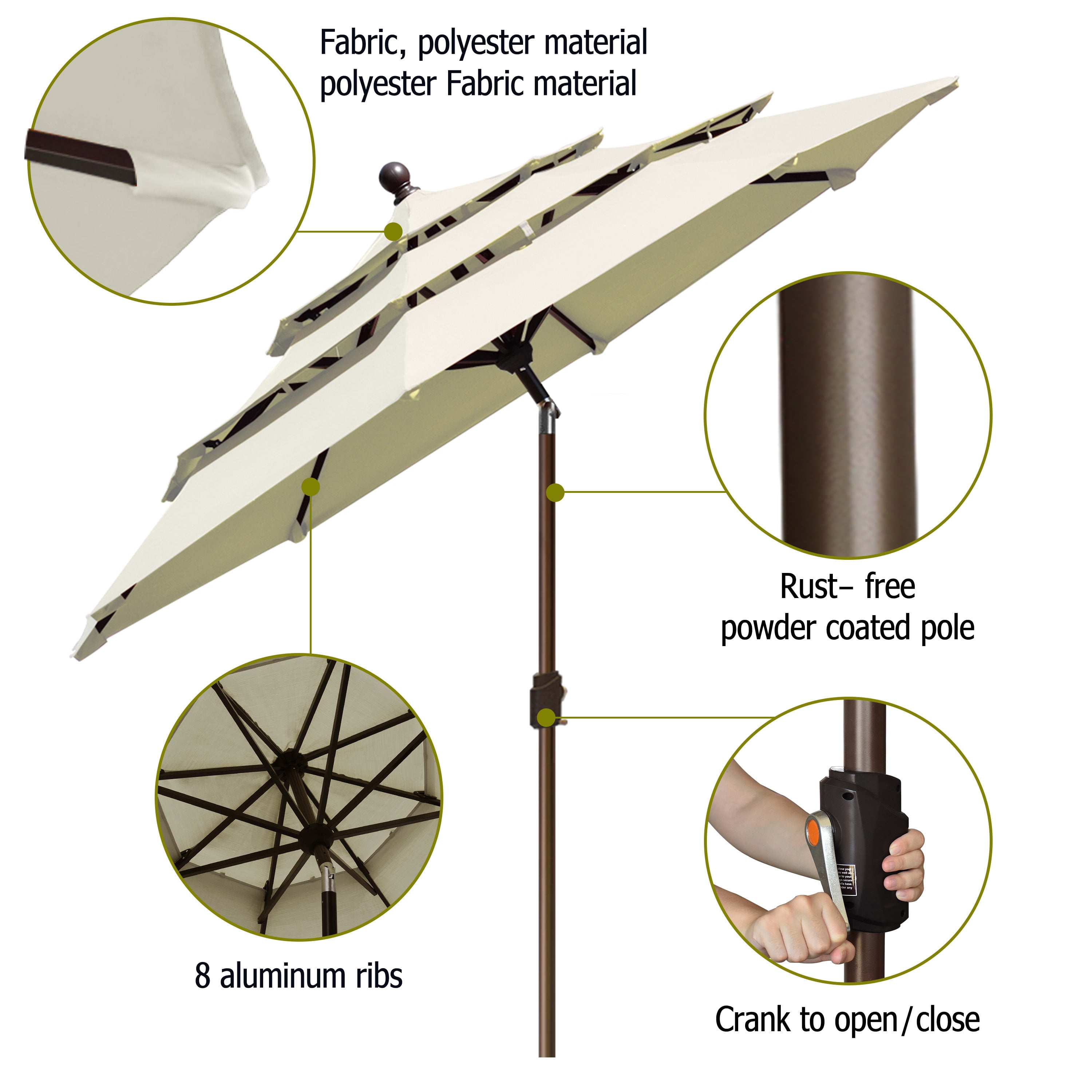EliteShade 9ft 3-Tier Outdoor Patio Umbrella with Wind Vent, Outdoor Table Umbrella（Natural）