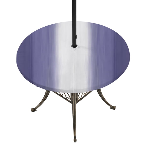 Outdoor Tablecloth with Umbrella Hole and Zipper Purple Stripes Round Fitted Table Cover with Elastic Waterproof Beach Ombre Vertical Striped Patio Tablecloths for Picnic BBQS Garden Fit 45"-54"