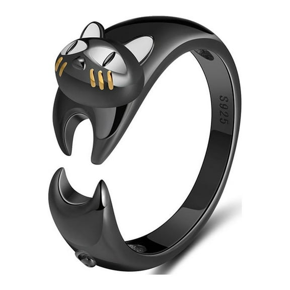 Ginny Cat Wrap Ring for Women Black Over Sterling Silver Ginger Lyne Collection