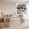 thumbnail image 1 of Aqua Queen Storage Bed with Cream Linen Upholstery, Lift-Up Hidden Storage, Wooden Headboard, Metal Frame & Slatted Base, No Box Spring, 1 of 10