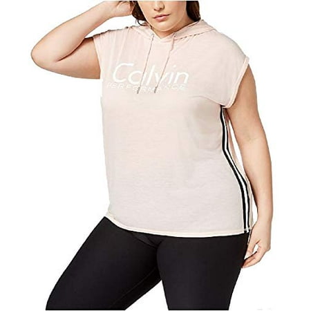 Calvin Klein Performance Plus Size Sleeveless Cropped Hoodie (Seashell, 3X)