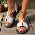 thumbnail image 5 of HTHLVMD Leather Flat Shoes, Strappy Sandals for Women, Neutral Sandals for Women Women's Casual Side Hollow Belt Buckle Flat Roman Shoes Summer Fashion Ladies Sandals, White 7, 5 of 8