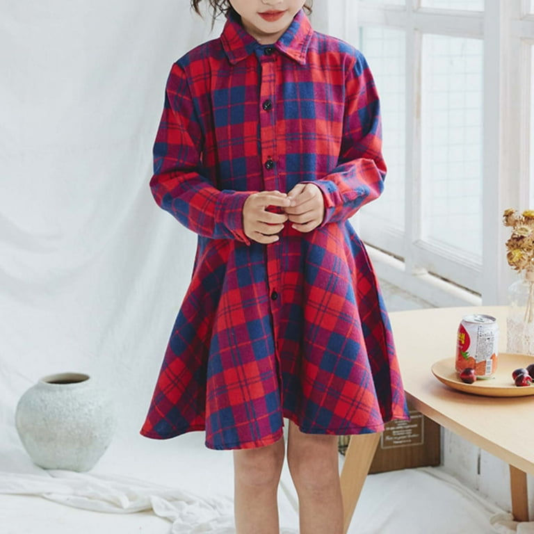 Spazoro Kids Girls Dress, Fashion Long Sleeve Plaid Fall Winter Cotton  Dresses for Childs Girls Navy Size 3-4 T - Walmart.com
