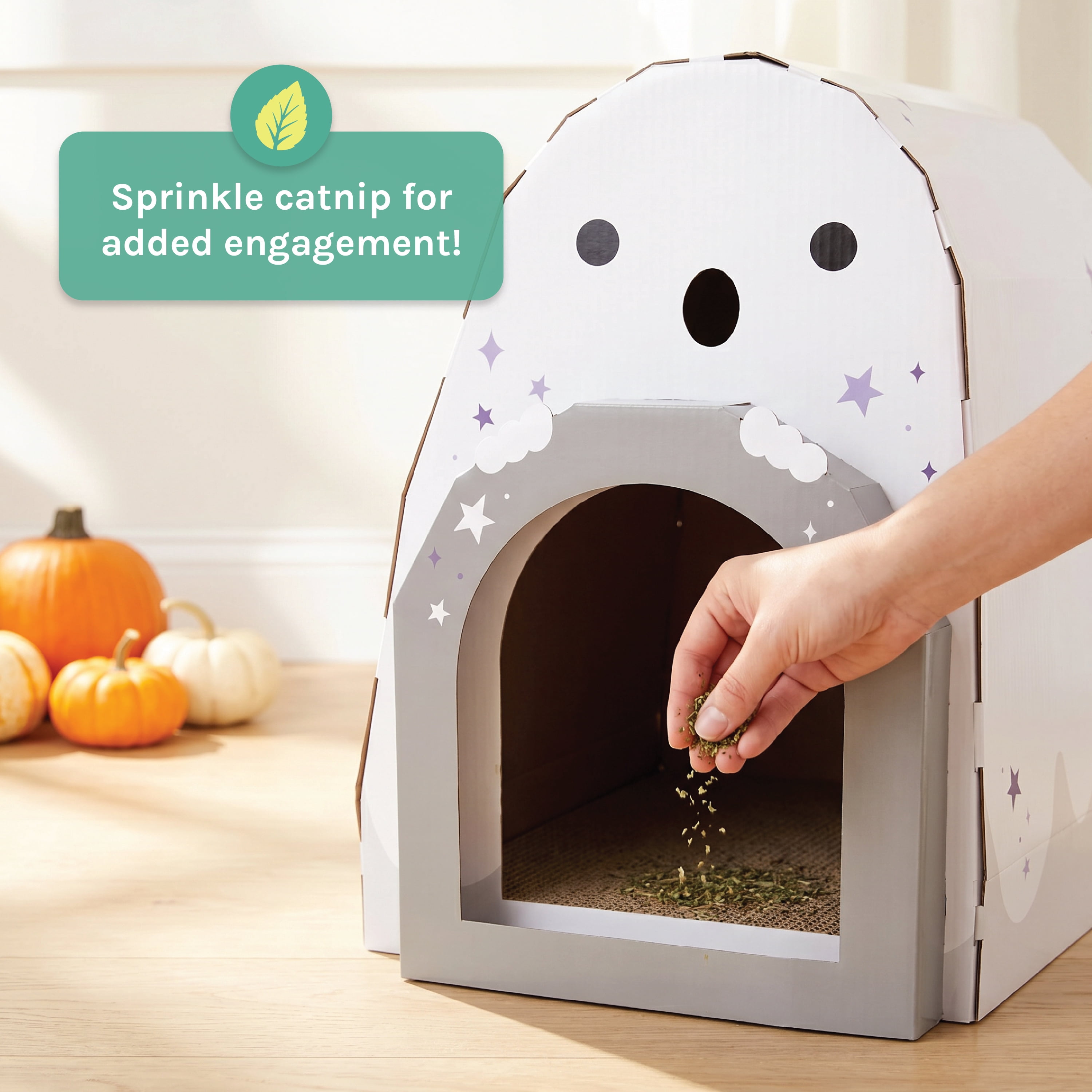 Kitty City Halloween Ghost Indoor Cat Scratcher House, White, One Size
