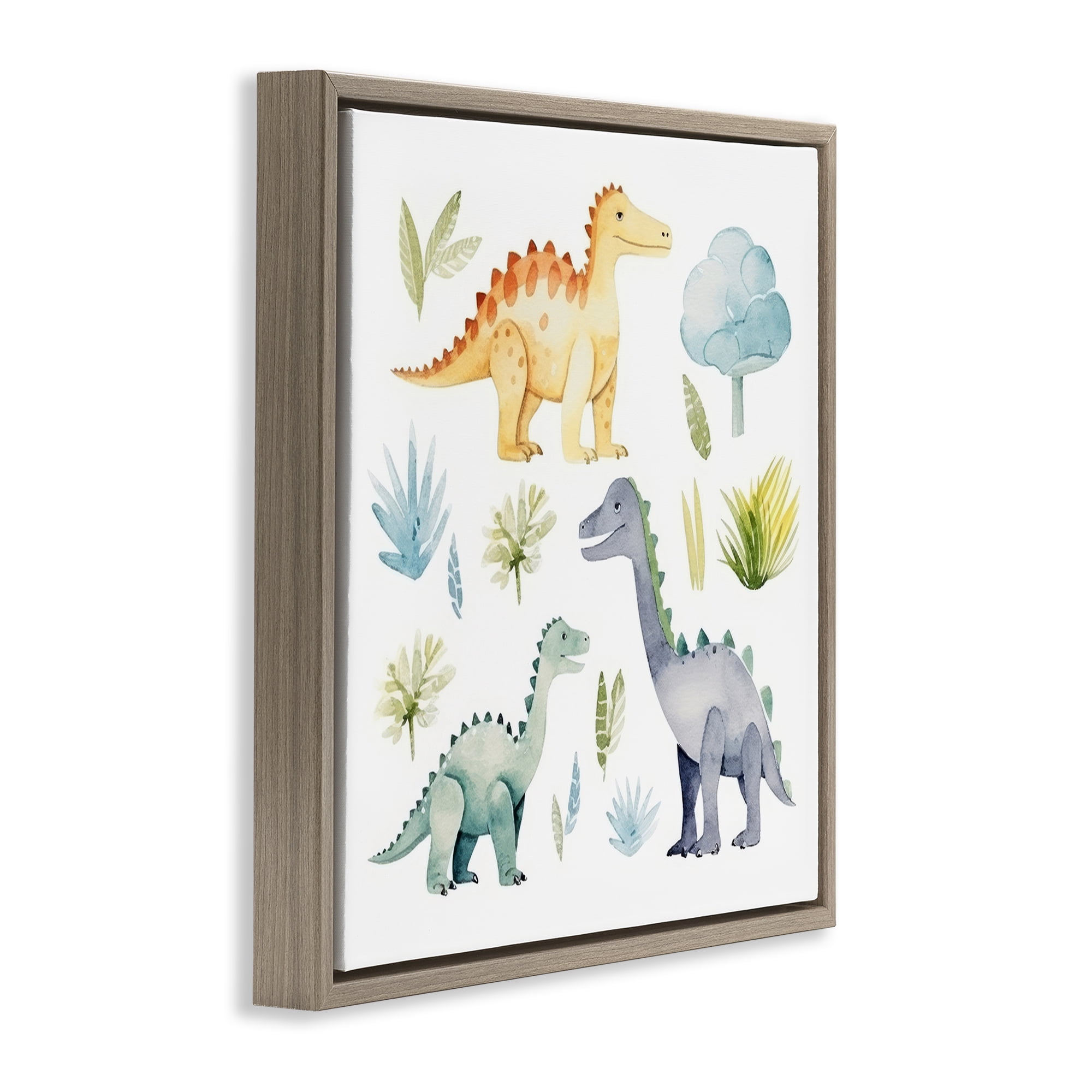Stupell Industries Dino Wonderland Wonders Animals Painting Brown Floater Framed Canvas Art Print Wall Art, 25 x 25