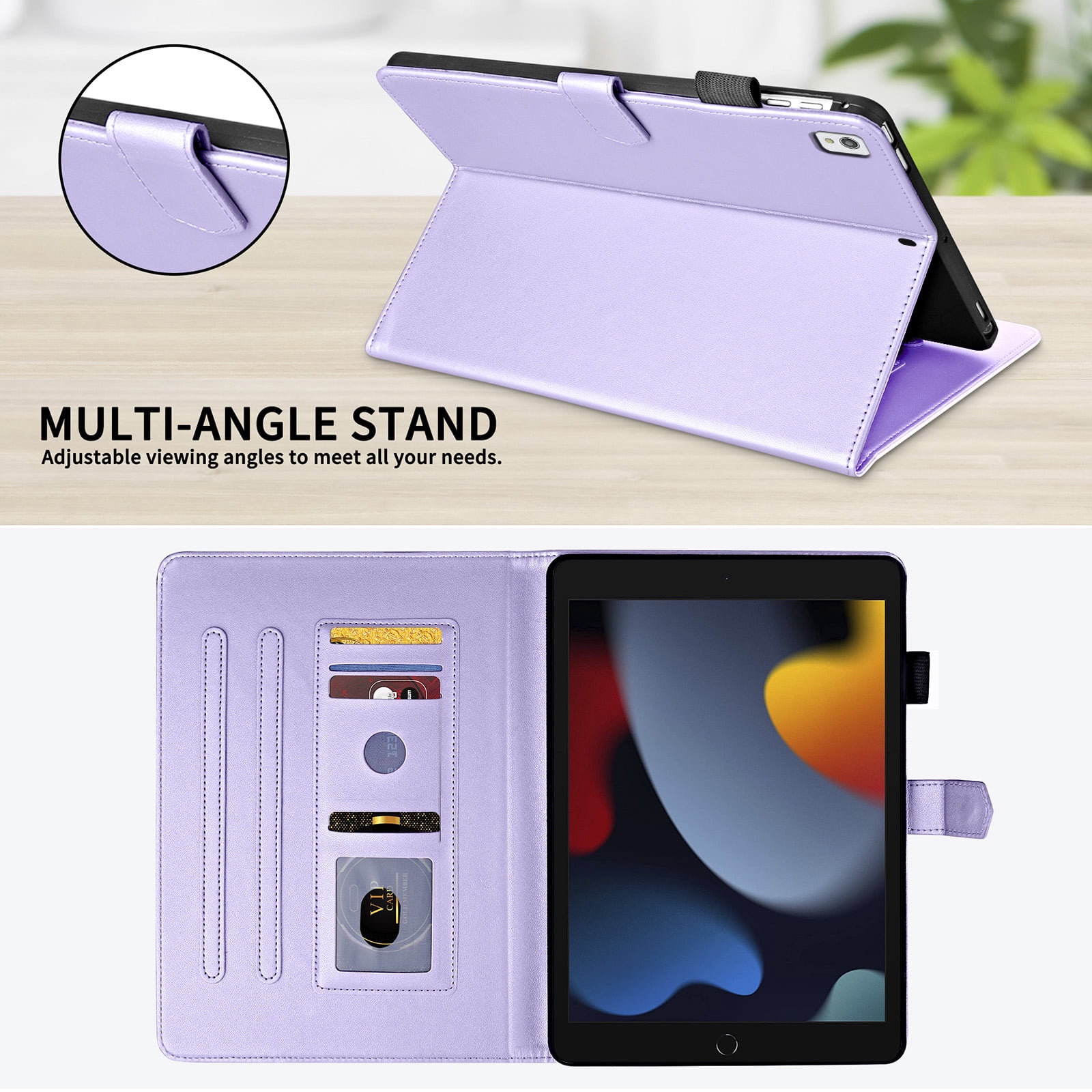 Dteck Case for iPad 9th 8th 7th Generation 10.2 inch,iPad Air 3rd Gen/iPad Pro 10.5" Magnetic PU Leather Smart Auto Wake/Sleep Folio Stand Case Card Slot Pencil Holder Cover,Purple