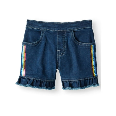 Denim Ruffle Short with Rainbow Sequins (Little Girls & Big Girls)