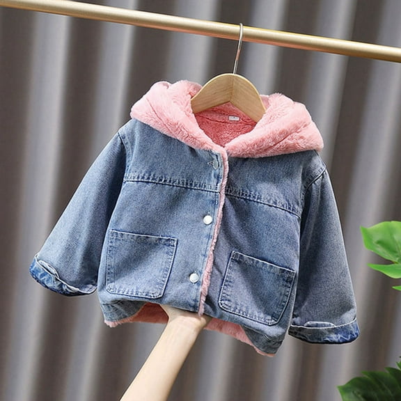 Kids Jacket Hooded Button Down Lined Denim Jacket Kids Casual Jacket Kids Clothes 9-10 Years