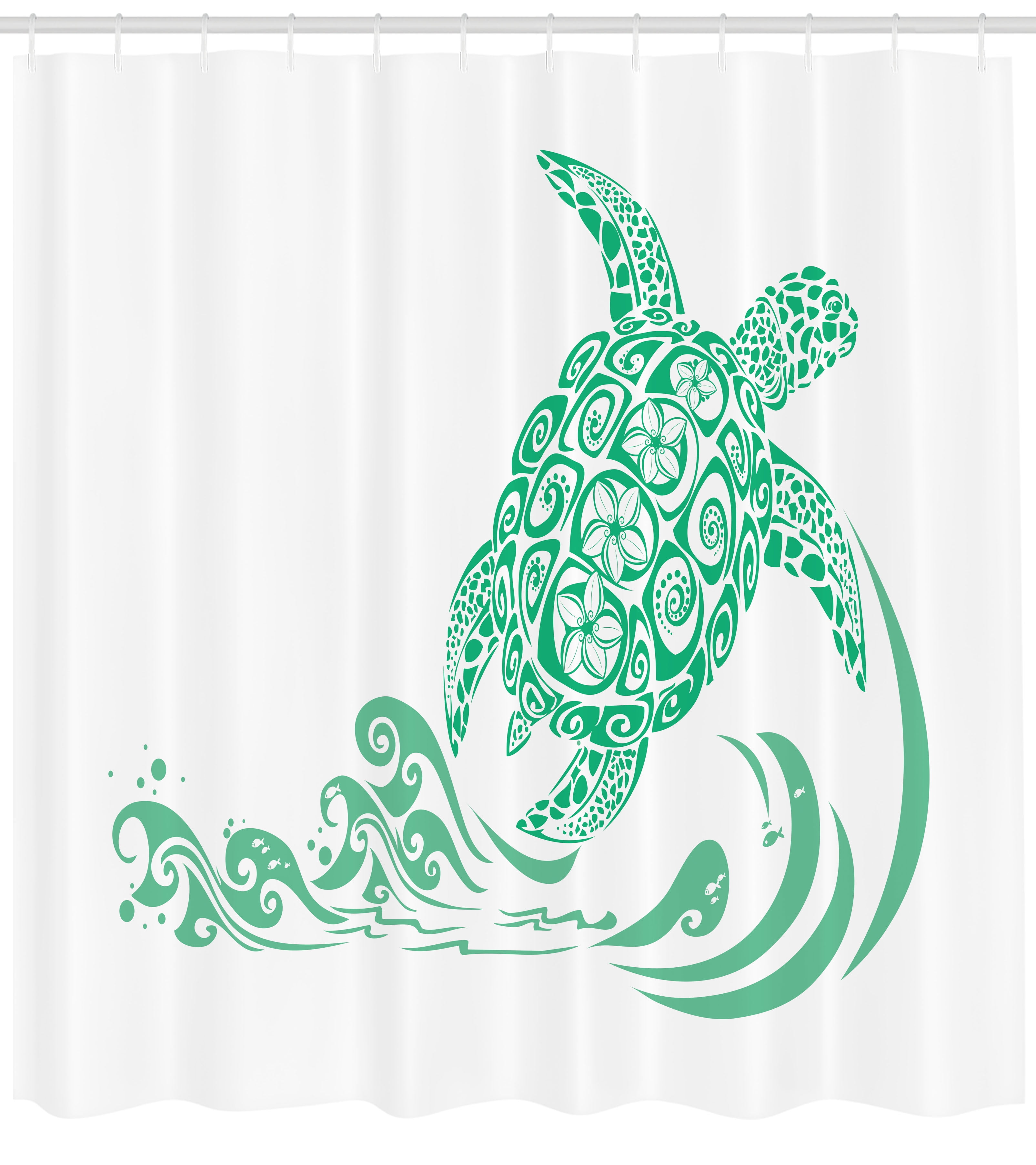 Turtle Shower Curtain, Tortoise Pattern with Ornate Geometric Desgins