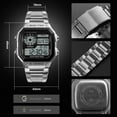thumbnail image 5 of Bomieux Watches for Man Classic Square Stainless Steel Digital Watch with Dual Time, Stopwatch, Alarm & Calendar Gift for Men, 5 of 7