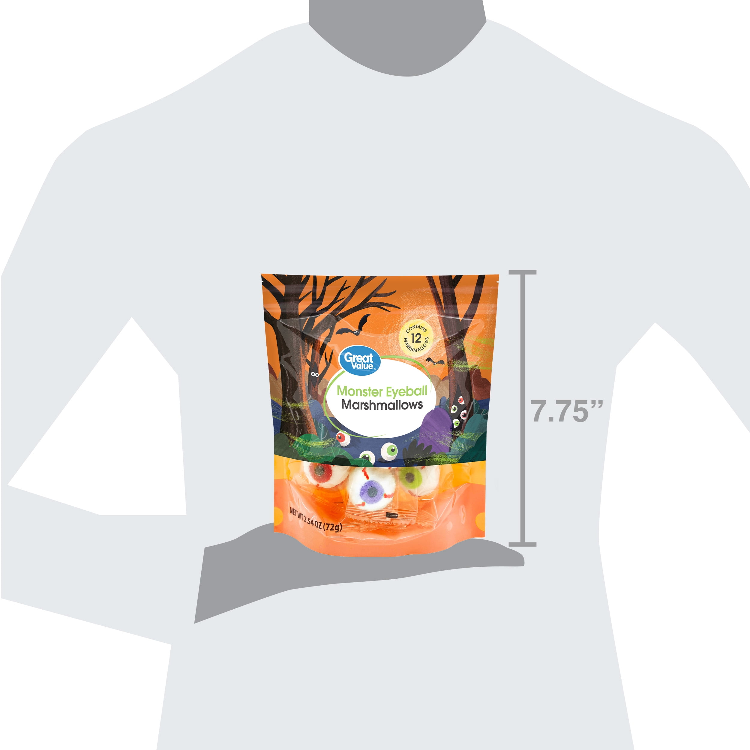 Great Value Halloween Marshmallow Monster Eyeballs, 2.54 oz Bag, 12 Count