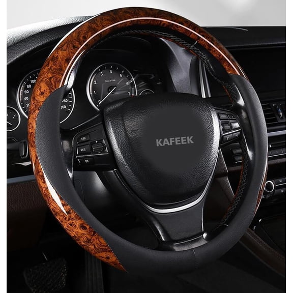 Wood Grain Steering Wheel Cover Microfiber Leather Universal 14 1/2-15 inch, Car Steering Wheel Cover Men Women, Comfortable, Anti-Slip, Odorless, Brown