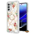 thumbnail image 3 of For Apple iPhone 17 Case IMD Design Bling Diamond with Built-in Ring Stand, Shockproof Cover - Marble Pink Flowers, 3 of 7