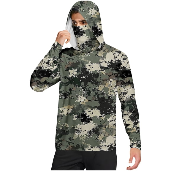 Dagegui Men's UPF 50 Sun Protection Hoodie Long Sleeve UV SPF Fishing Shirts with Face Mask Rash Guard Hiking Camping T-Shirts Army Green M
