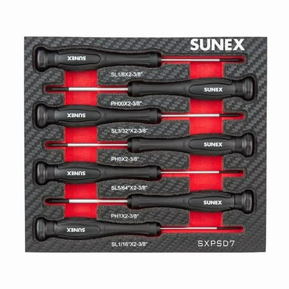 Sunex SXPSD7 Precision Phillips® & Slotted 7 Piece Screwdriver Set In Eva Foam