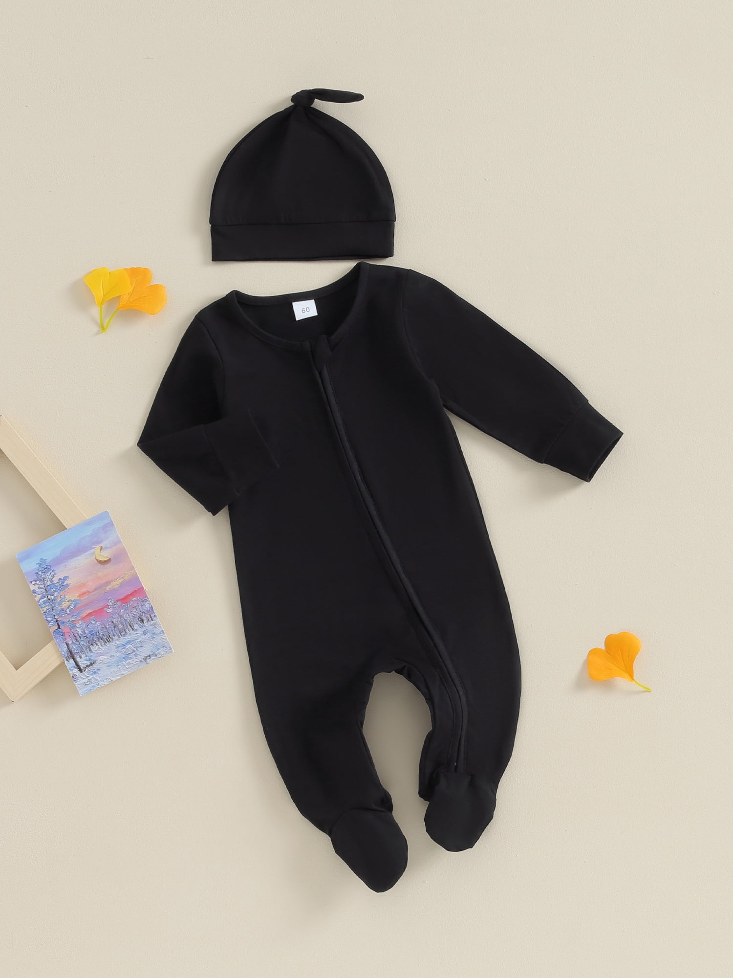 GXFC Preemie Boys Girls Fall Clothes 3M 6M Newborn Boys Long Sleeve Zipper One Piece Jumpsuits Bodysuit with Hat Outfits Autumn Clothing for Infant Boys