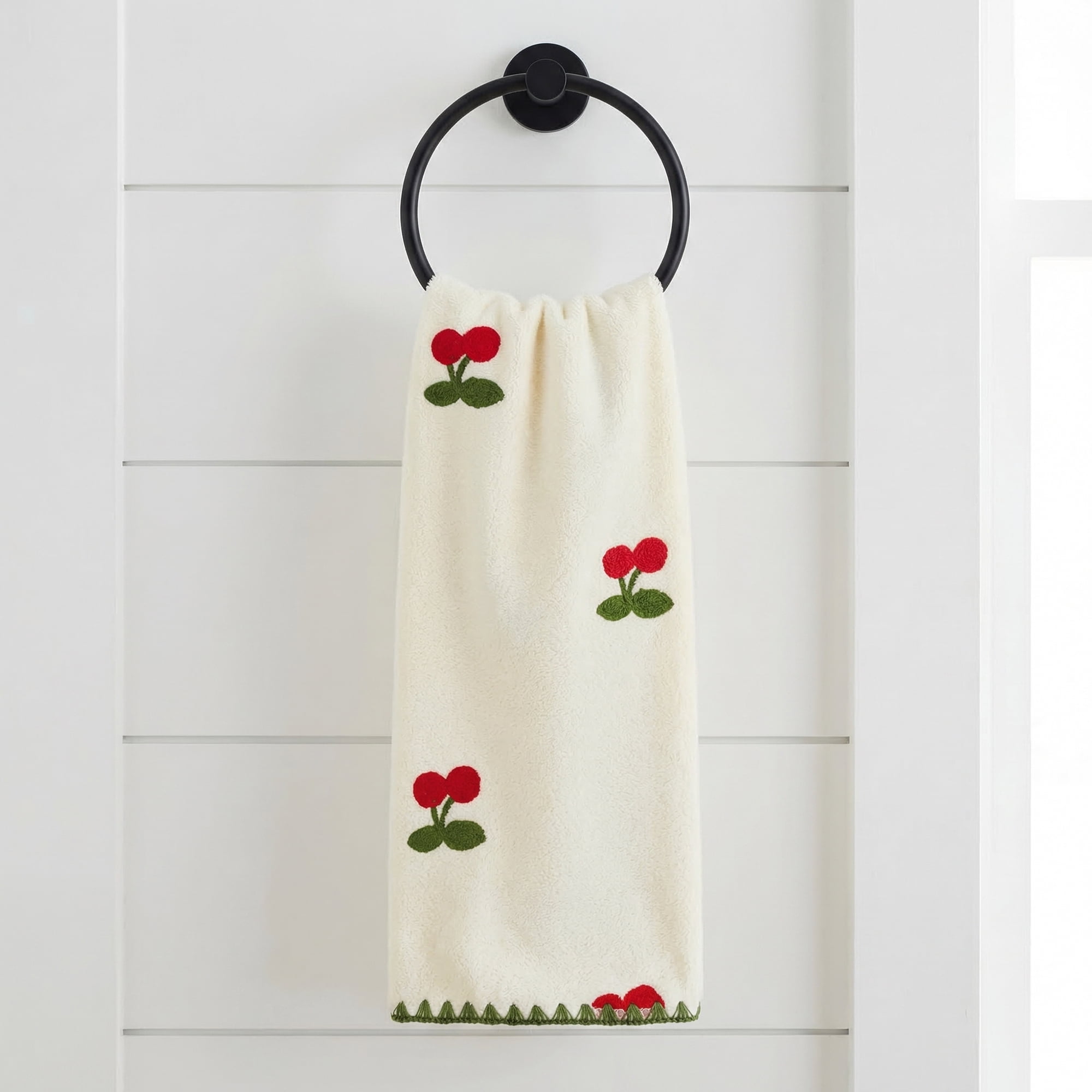 Unique Bargains 2 Pack Absorbent Quick Dry Hand Towels Fruit Embroidered White 29" x 13"