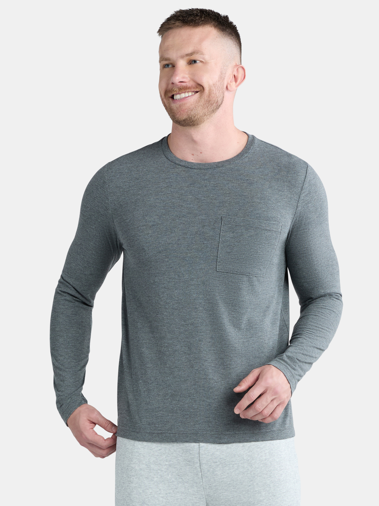 Athletic Works Men's and Big Men's Tri Blend Long Sleeve Pocket Tee, Sizes XS-5XL