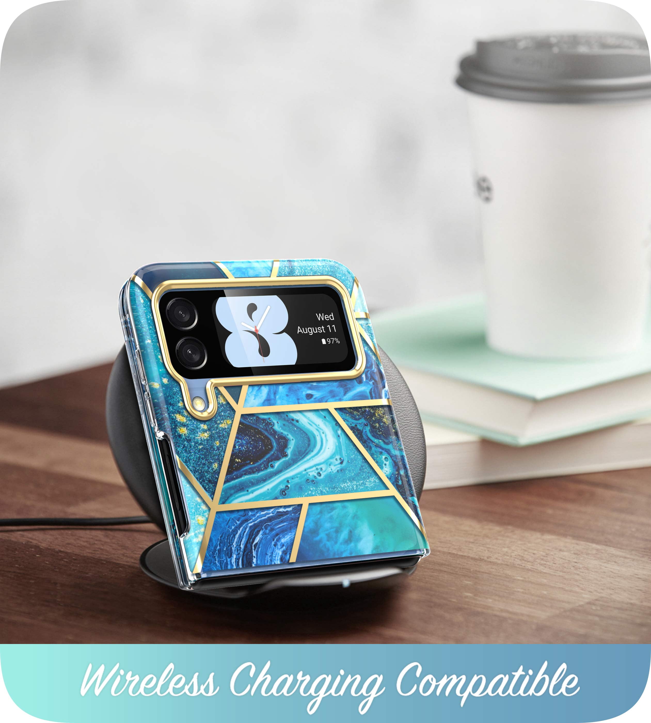 i-Blason Cosmo Series Case for Samsung Galaxy Z Flip 3 5G (2021), Slim Stylish Protective Bumper Case Without Built-in Screen Protector (Ocean)