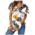 thumbnail image 1 of Jean Corto Pantalones Cortos con Cuello en V Gradiente Impreso Manga Corta Superior de Poliéster, Blusa de Moda Casual para el Uso Diario Y las Salidas, 1 of 3