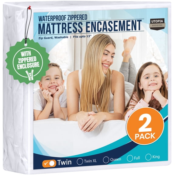 Utopia Bedding Twin Zippered Mattress Encasement 2 Pack – Waterproof and Bed Bug Proof Six-Sided Protector