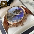 thumbnail image 3 of OLEVS Mens Watches Luxury Chronograph Moon Phase Waterproof Luminous Brown Leather Strap Date Rose Gold Classic Watch for Men, 3 of 12