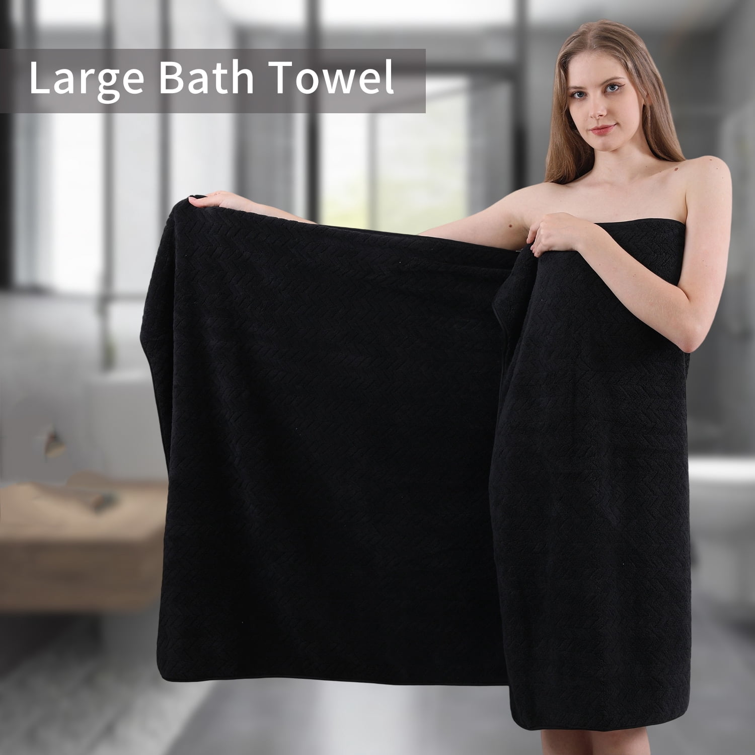 Covina Home 4-Pack Black Bath Towel Set, Oversized Ultra Soft Microfiber Bathroom Towel Set Adult Luxury Lightweight Cozy Collection