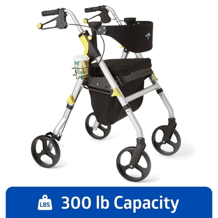 Medline Premium Empower Rollator Walker with Seat, Folding Rolling Walker with 8 in Wheels, Silver Frame