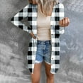 thumbnail image 2 of IROINNID Women's Mid-Long Woolen Coat Plaid Long Sleeve Comfy Casual Pockets Tops Jacket Plaid Coat, Gray, 2 of 6