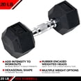 thumbnail image 3 of JFIT, 20lb Rubber Hex Dumbbell, Single, 3 of 7