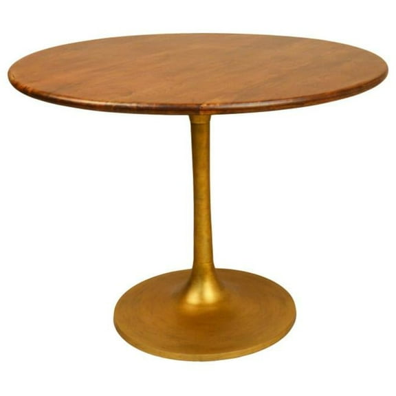 40 in. Alden Wood Top Round Dining Table, Elm & Gold